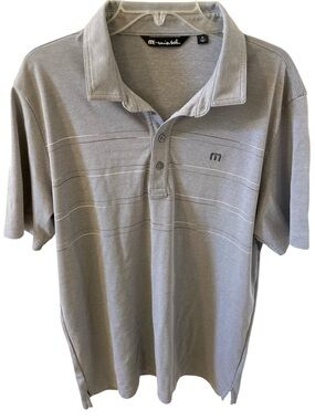 Travis Mathew Grey Striped Golf Polo Pima Cotton XL